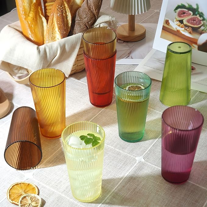 Plastic Drinking Glasses Set of 8, 19oz Unbreakable Kitchen Cups for Kids Dishwasher Safe Reusable Cups BPA Free Stackable Acrylic Tumbler for Kitchen, Bar, Holiday, Party, Dinner