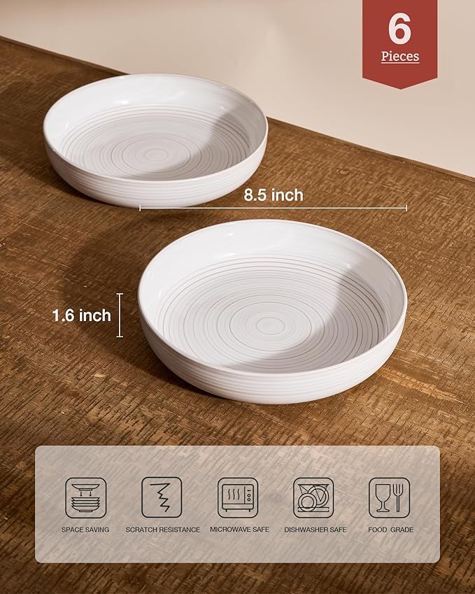 famiware Milkyway 33 oz Bowl Set, Pasta Bowls Set of 6, Salad Bowls, Double Reactive Glaze, Sturdy & Stackable, Ideal for Housewarming, Festivals, White with Speckles