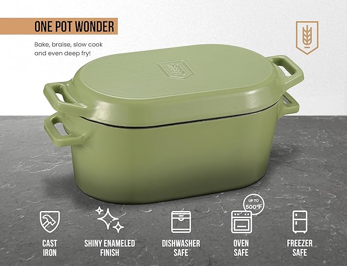KooK Enameled Cast Iron Dutch Oven for Sourdough Bread Baking - 3.4 Qt Pot with Lid for Even Heat Distribution - Includes Silicon Bread Sling and Recipe Book for Home Bakers