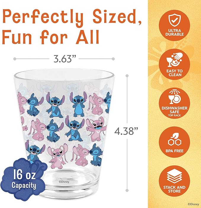 Disney Reusable Plastic Cups – 4 Pack 16 oz Plastic Drinking Glasses with Mickey, Stitch, Pooh, or Disney100 Designs – BPA-Free, Stackable, Top Rack Dishwasher Safe Tumblers for Water, Juice & More