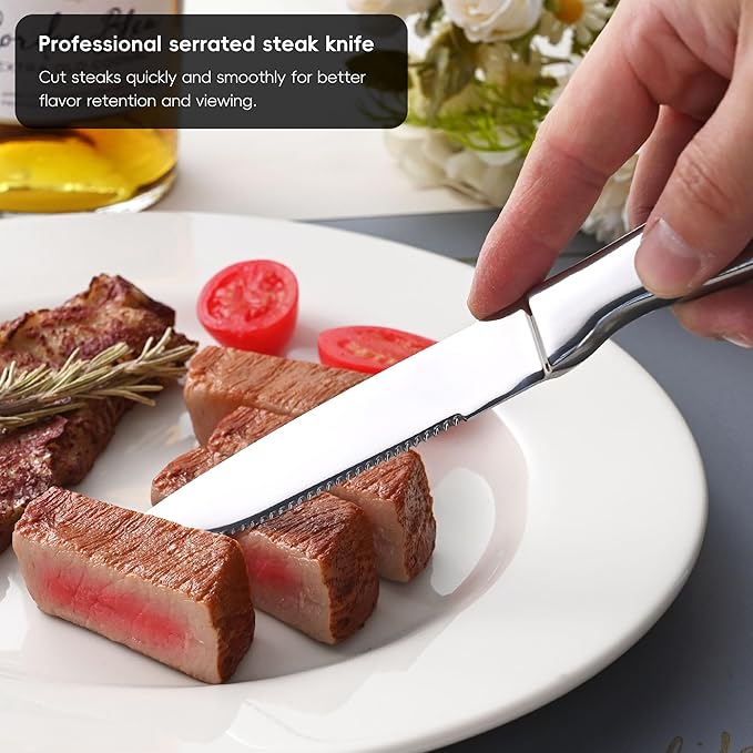 Serrated Steak Knife, Heavy Duty Kitchen Steak Knives, High End Steak Knives Dishwasher Safe, Steak Knife Set of 8, Stainless Steel Knives