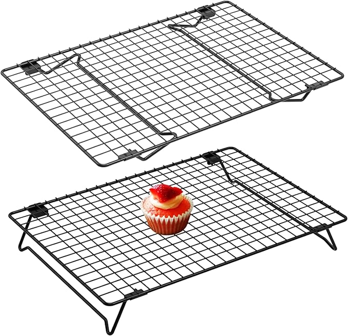Cooling Racks for Cooking and Baking, 13.4x9.4 Inch 2-Pack This Durable Carbon Steel Wire Cooling Rack is Stackable, Ideal for Cookie Cooling, Roasting, and Making Jerky.