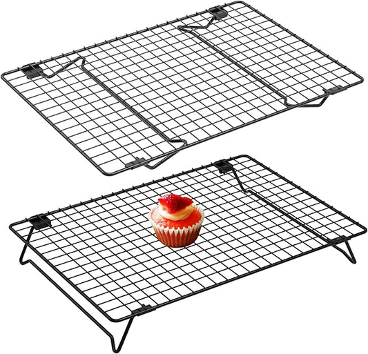 Cooling Racks for Cooking and Baking, 13.4x9.4 Inch 2-Pack This Durable Carbon Steel Wire Cooling Rack is Stackable, Ideal for Cookie Cooling, Roasting, and Making Jerky.