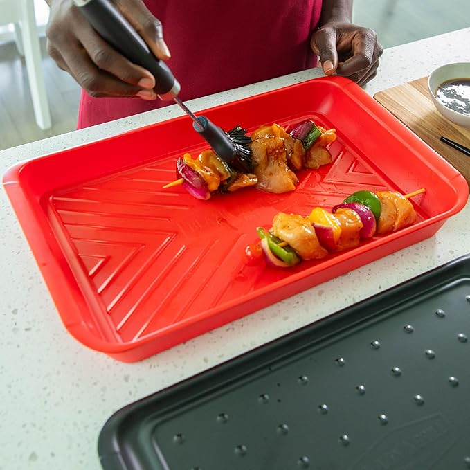 AVIEUS Grill Prep and Serve Trays | Set of 2 Stackable, Melamine Trays | Serving Tray & Marinating Tray | Serving Platter for Plating Food & BBQ Prep Tub for Marinating Meats | Grill Accessories |