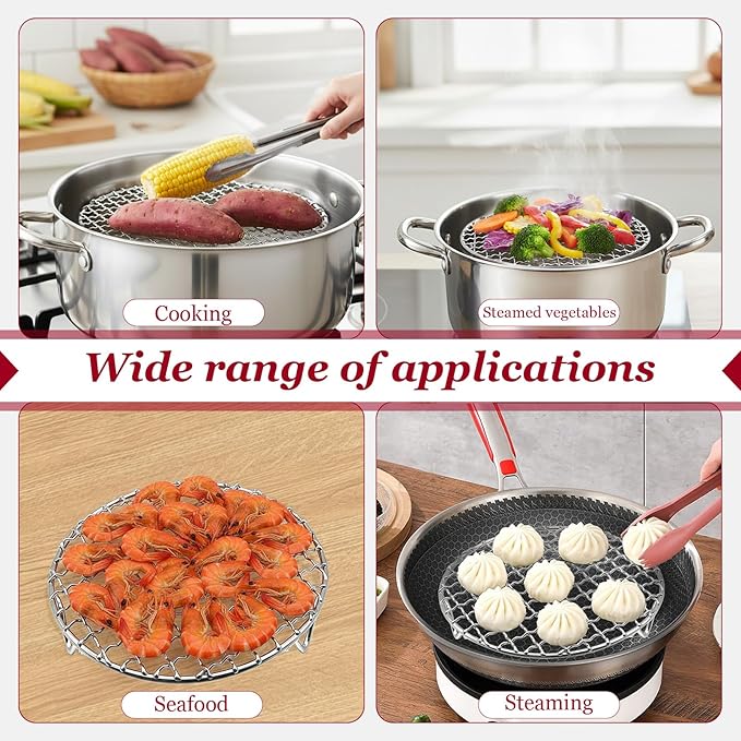 Small Cooling Rack 6.5 Inch, Air Fryer Rack Stainless Steel Round Baking Rack with Fixed Legs, Rust-Resistant Steamer Rack, Fits 6 Qt Multi-Cookers, Compatible with Instant Pot, Oven Safe