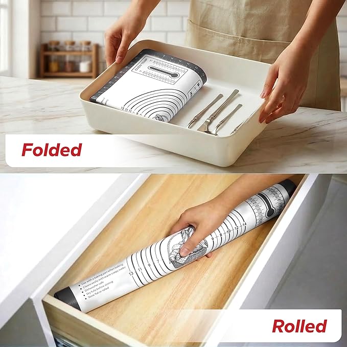 ThreadNanny Silicone Baking Pastry Mat Extra Large 28x20 - Non-Stick Non-Slip Rolling Mat for Dough with Measurements - Bread, Pizza, Pie Crust, Cookies, Fondant - Oven Safe, Dishwasher Safe (Grey)