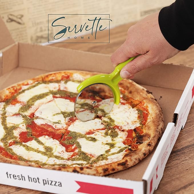 Stainless Steel Pizza Cutter - 7.75 inch Slicer for Pizzas, Pockets and More -Green Plastic Handle Pizza Cutter Wheel.