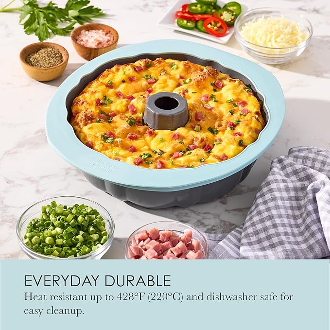 Chicago Metallic Silicone Fluted Cake Pan, 8-Inch Nonstick Bakeware with Wire-Reinforced Rim, BPA-Free Food-Grade Silicone, Oven Safe to 428F, Dishwasher Safe, Easy Cake Release