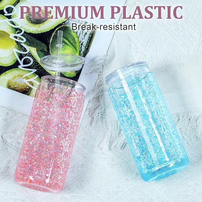Maucircol 15 Pack Acrylic Snow Globe Tumbler, 20 Oz Pre Drilled Double Wall Snow Globe Supplies Kit, Plastic Snowglobe Tumbler DIY Kit Including Cups and DIY Tools