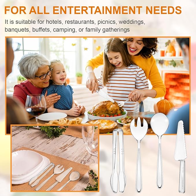 40 Set Disposable Plastic Serving Utensils Include10 Pcs 6.3" Serving Tongs 10 Spoons 10 Forks 10 Knives for Buffets Food Home Weddings Family Gathering Birthday Party Supplies(Clear)