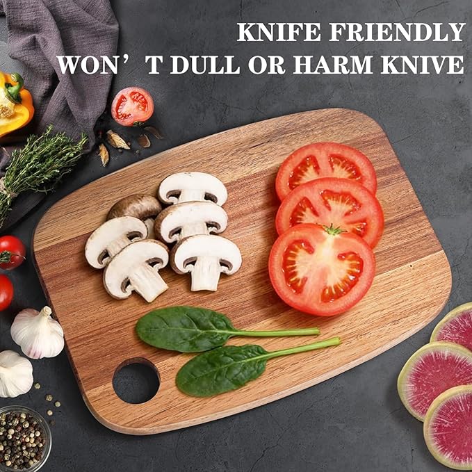 KZLCAK Small Cutting Board for Kitchen with Hanging, Small Acacia Wooden Cutting Board for Fruit, Vegetable, Camping Trip, 9" x 6.5"