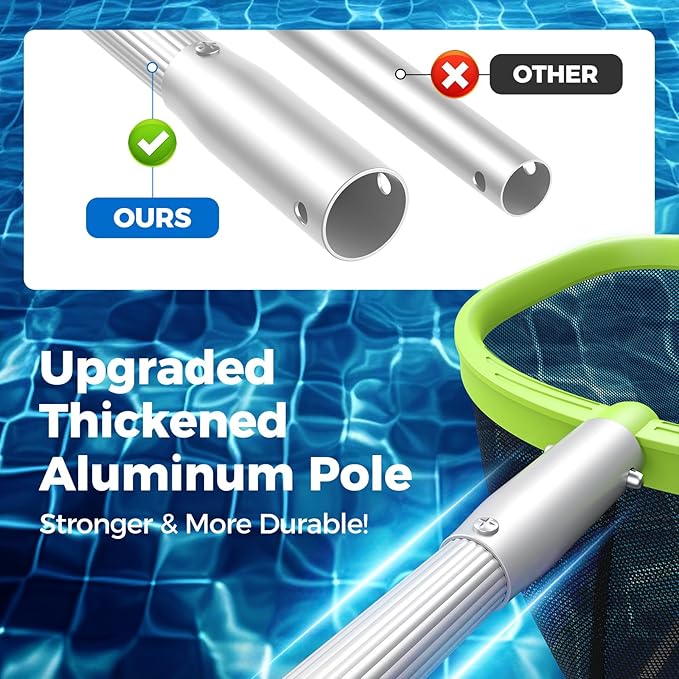 【Upgrade】 Pool Net Total Length 6 Feet, Swimming Pool Skimmer Net with 6 Section Telescopic Aluminum Pole for Fast Cleaning Ponds, Hot Tub, and Spas, Pool Cleaner Supplies and Accessories