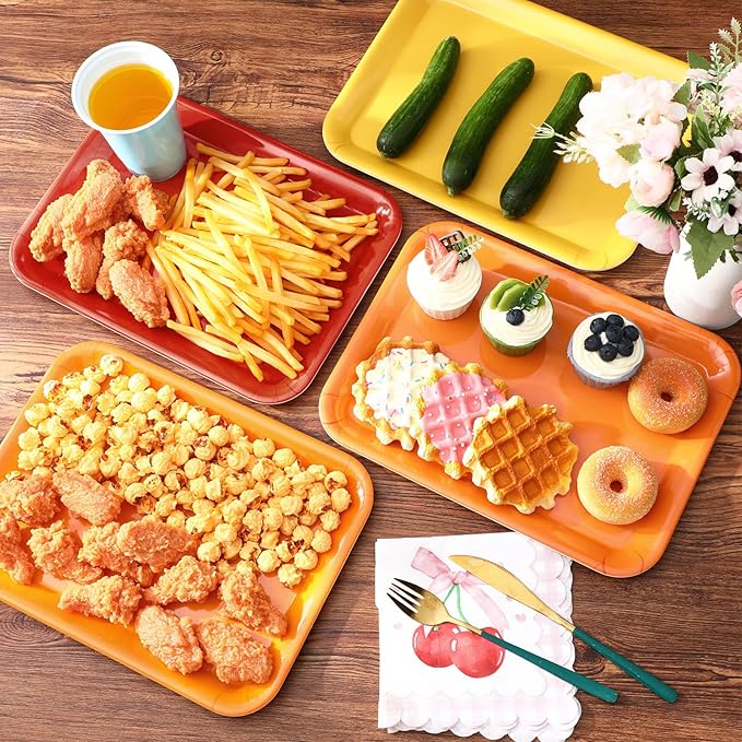 4 Pieces Fall Serving Trays Melamine Autumn Platters Reusable Rectangle Thanksgiving Party Trays for Fall Theme Party Food Dessert Serving Supplies, 13 x 9.7 inch