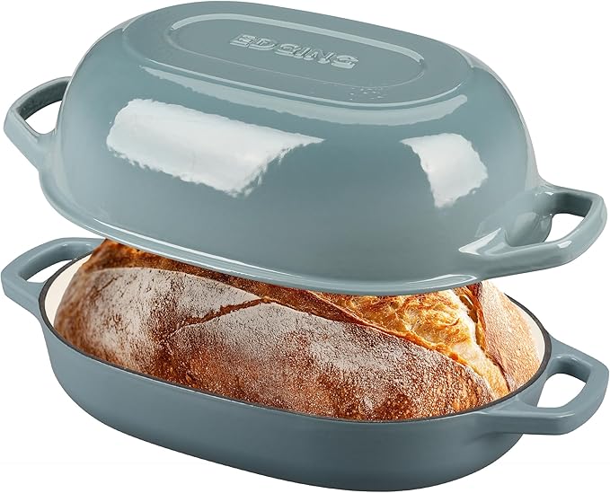 Enameled Cast Iron Oval Dutch Oven Pot with Lid, Dutch Oven for Sourdough Bread Baking, Bread Oven, Bread Dutch Oven, Oval Bread Pan, 7qt, Seasalt