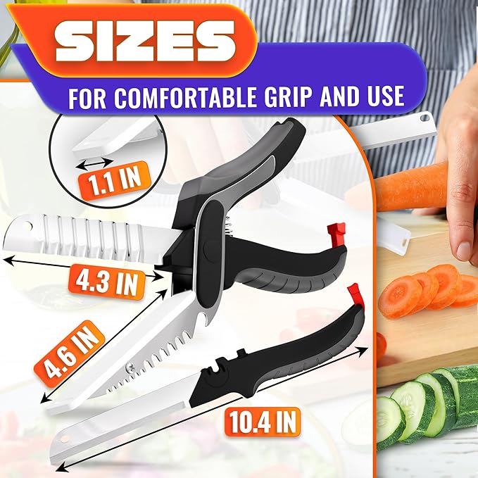 Cutting Board Scissors 7-in-1 – Kitchen Shears Heavy Duty with Built-In Mini Board, Ribbed & Flat Blades, Spring-Assist & Safety Lock – Dishwasher-Safe Meat Scissors for Fruit, Veggies & Meat Prep