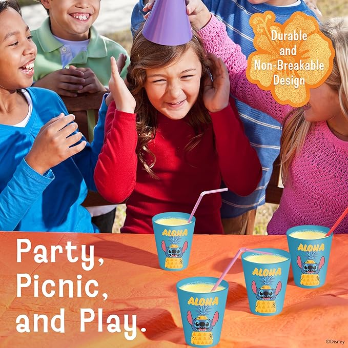 Disney Reusable Plastic Cups – 4 Pack 16 oz Plastic Drinking Glasses with Mickey, Stitch, Pooh, or Disney100 Designs – BPA-Free, Stackable, Top Rack Dishwasher Safe Tumblers for Water, Juice & More