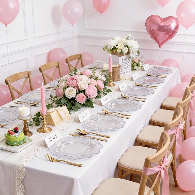 COLOSUS 100pcs Clear Plastic Plates - Heavy Duty Plastic Plates Disposable for Party/wedding Include 50pcs Dinner Plates and 50pcs Dessert Plates.