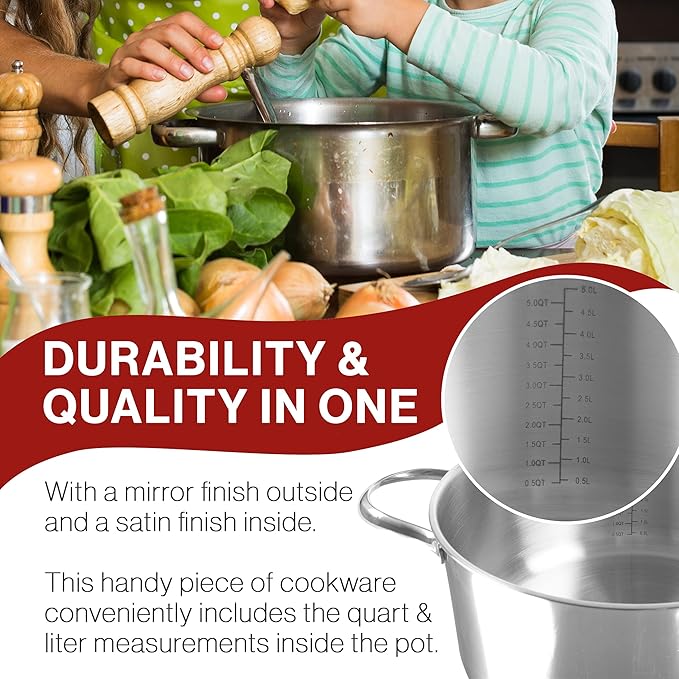 6 Quart Stock Pot-Stainless Steel Pot with Lid-Compatible with Electric, Gas, Induction or Gas Cooktops-Cookware by Classic Cuisine