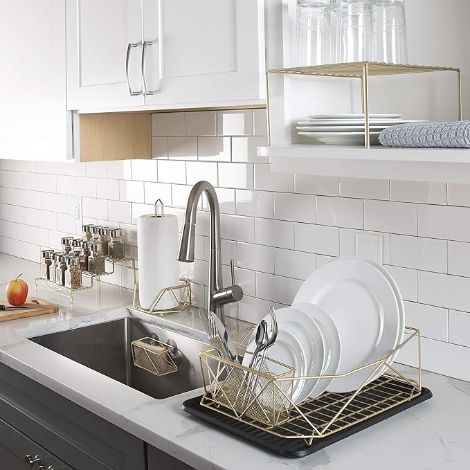 Kitchen Details Geode Suction Cup Sponge Holder | Durable Iron Construction | Suction Cup Stabilizers | Rust Resistant Finish | Kitchen Sink Accessories | Satin Gold