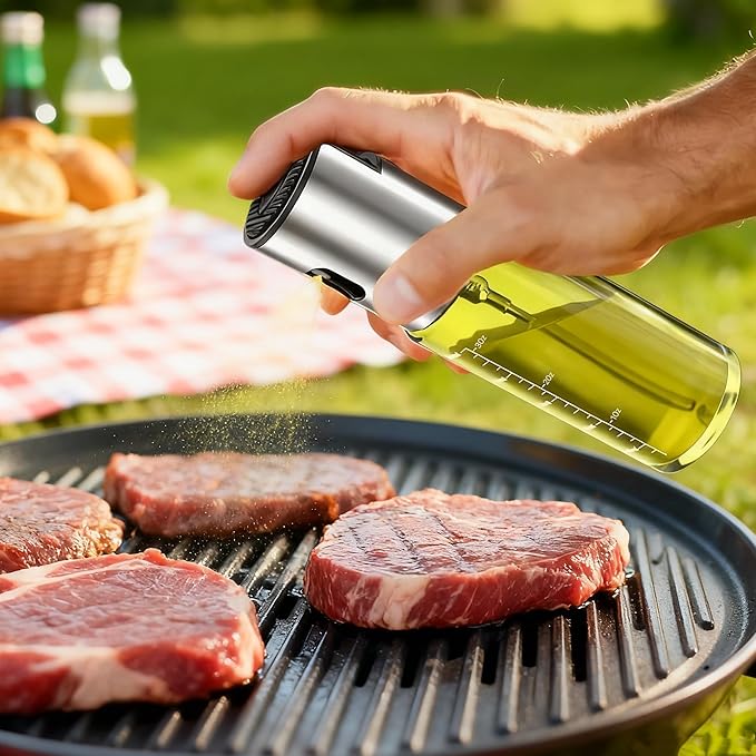 Oil Sprayer for Cooking - Olive & Avocado Oil Spray Bottle, 100ml Food Grade Glass Mister with Adjustable Nozzle for Kitchen Gadgets, Air Fryer, Salad, Frying, BBQ （1PCS）