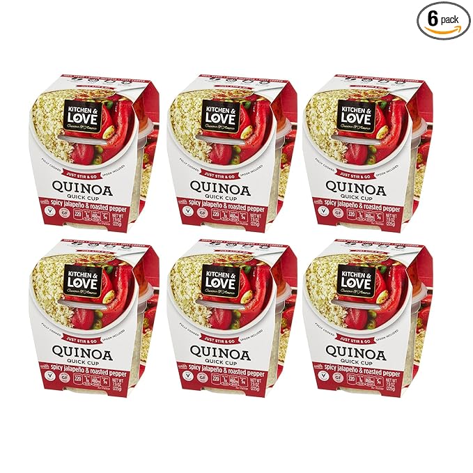Kitchen & Love Jalapeno & Roasted Pepper Quinoa Quick Meal 6-Pack | Vegan, Gluten-Free, Ready-to-Eat, No Refrigeration Required