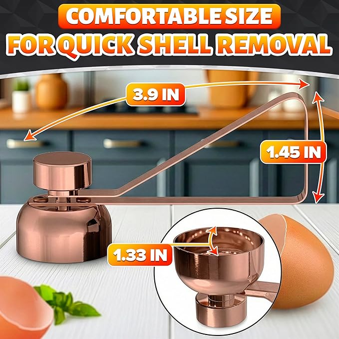 Egg Cracker Tool for Raw Eggs — Egg Shell Opener for Soft-Boiled Shell Tops, Stainless Steel Topper with Ergonomic Adjustable Effort — Clean Cut Design for Breakfast Prep, Custards, & Baking (Copper)