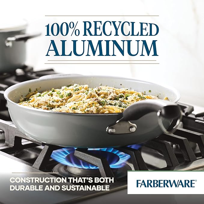 Farberware EcoAdvantage Ceramic Nonstick Deep Frying Pan/Skillet with Helper Handle, 12.5 Inch, Gray