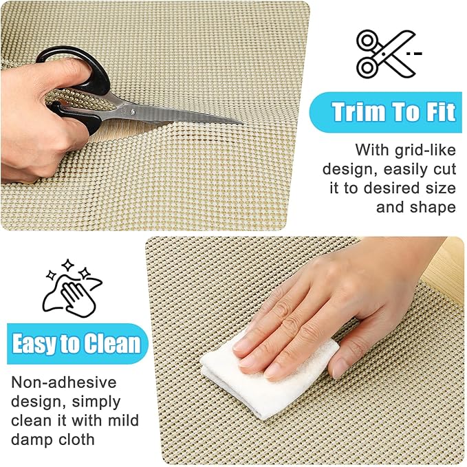 Songrey Non-Adhesive Drawer and Shelf Liner, Non Slip Cabinet Liners, Protect Kitchen Cupboard, Bathroom Drawers, Breathable, Thick Strong Grip mat (12IN x 20FT, Beige)