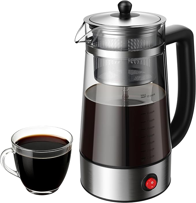 Percolator Coffee Pot Electric Coffee Maker, 10-Cup Coffee Percolator with Auto Keep Warm, Stainless Steel Basket, Borosilicate Glass, Cool-Touch Handle