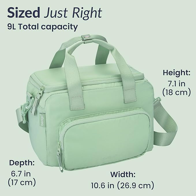 Bentgo Insulated Lunch Bag – Extra-Large Capacity Adult Lunch Bag with Shoulder Strap and External Storage Compartment, Durable, Lightweight, Ideal for Work, School, & Meals On the Go (Clay Green)