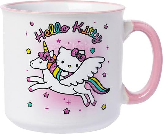 Silver Buffalo Sanrio Hello Kitty Rainbow Unicorn Glitter Ceramic Camper Mug, 20 Ounces