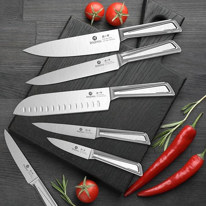 imarku Kitchen Knife Set with Block and Built-in Sharpener, Japanese Stainless Steel 14-Piece Knife Set with Utility Knife, Dishwasher Safe, Non-Slip Ergonomic Handles, Essential Gift for Home Cooks