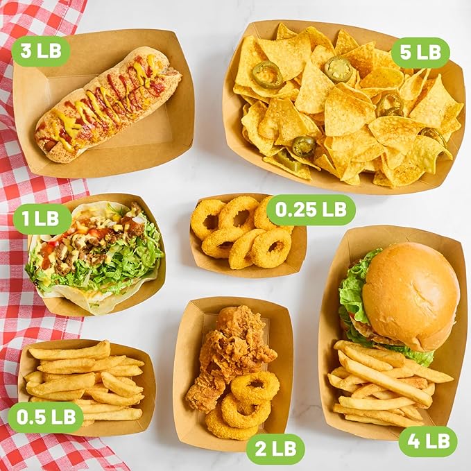 4 LB Large Paper Food Trays, 100 Pack Disposable Nacho Trays Kraft Paper Food Boats Party Serving Baskets for Nachos Sandwiches Burgers Popcorns Salads Snacks