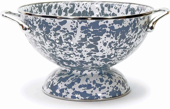 Golden Rabbit Enamelware Medium Colander, 3 quart, Grey Swirl