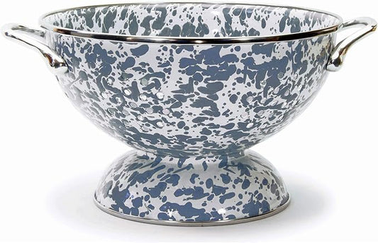 Golden Rabbit Enamelware Medium Colander, 3 quart, Grey Swirl