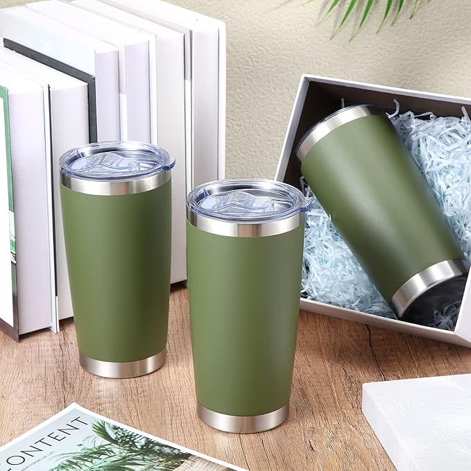 Sieral 36 Pack Stainless Steel Tumblers Bulk with Lids Double Wall Vacuum Insulated Coffee Cups Blank leakproof Powder Coated Tumblers for Engraving Wedding Graduation Party Favors(20 oz,Army Green)
