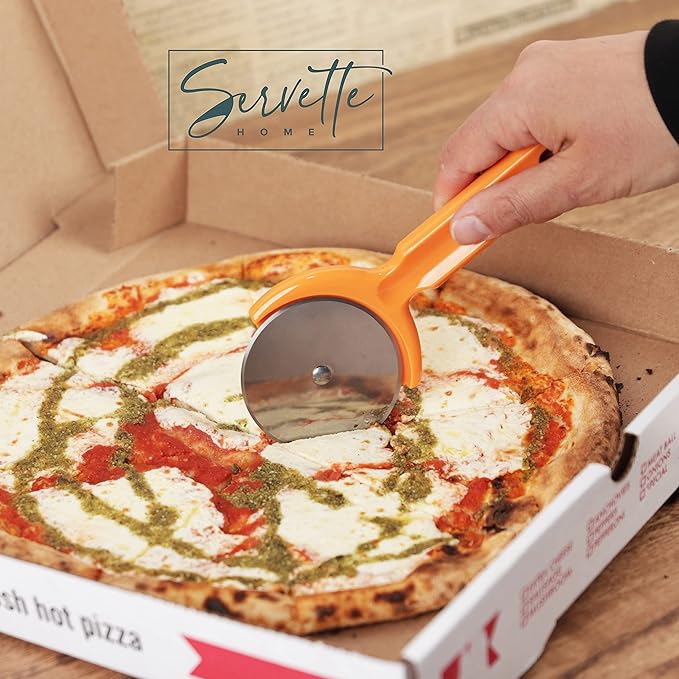 Stainless Steel Pizza Cutter - 7.75 inch Slicer for Pizzas, Pockets and More -Orange Plastic Handle Pizza Cutter Wheel.