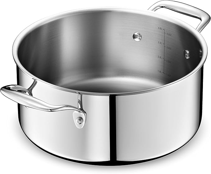 LEGEND COOKWARE 5-Ply Stainless Steel 5-Quart Dutch Oven with Lid - Induction Compatible, Oven Safe 800°F - Non-Toxic, No Coatings - Even Heating, Won't Warp - Built to Last Generations