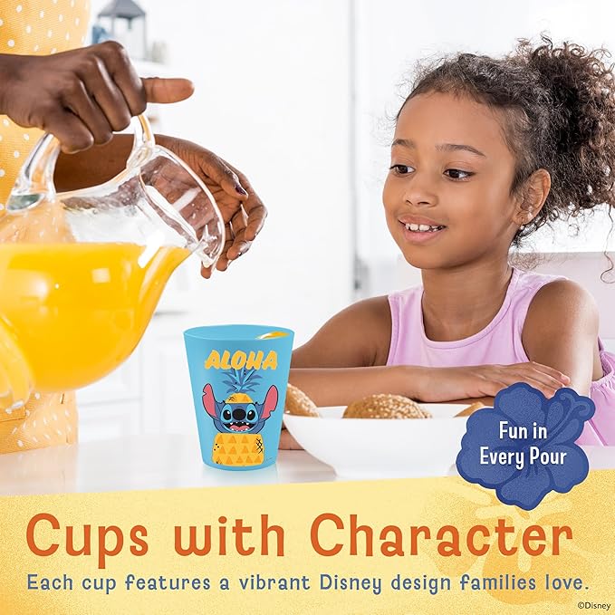 Disney Reusable Plastic Cups – 4 Pack 16 oz Plastic Drinking Glasses with Mickey, Stitch, Pooh, or Disney100 Designs – BPA-Free, Stackable, Top Rack Dishwasher Safe Tumblers for Water, Juice & More