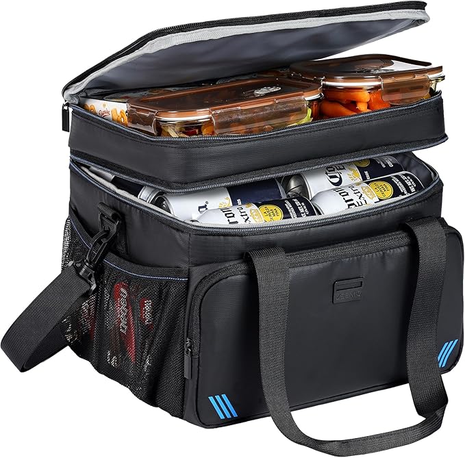 ZEEMO Soft Cooler Bag, Insulated Lunch Box, 19 L Ice Chest, Double Leakproof Layers, Waterproof and Collapsible Case for Work Outdoor Trip, Large Size, Black
