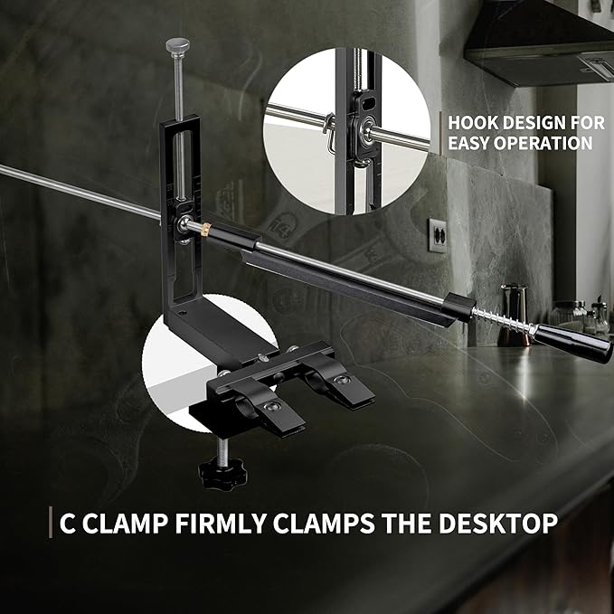 CWOVRS Knife Sharpening Kit with 360° Flip Dual Clamp, Quick C-Clamp Guided Knife Sharpener, 2 Angle System, Adjustable Knife-Clip, Chef Knife Sharpening System, 4 Diamond 2 Water Stones - Black