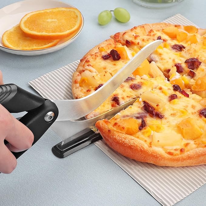 Pizza Scissors, Pizza Cutter Scissors with Firm Base and Comfortable Grip, Food Grade Stainless Steel Blades, Sharp Cutting Blades, Black