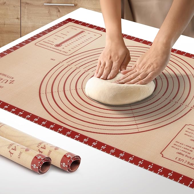 Zulay Kitchen Silicone Baking Mat Sheet - Reusable Silicone Baking Sheet - Easy & Convenient Nonstick Baking Supplies - Mats for Baking - Oven Safe - Extra thick 0.7mm, 26"x16" (Light Red)