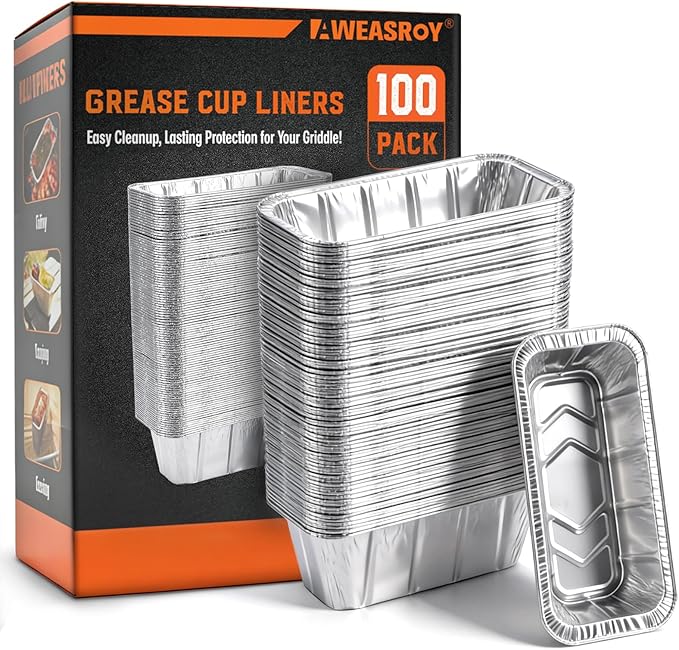 Grease Cup Liners Compatible with Blackstone Griddle - Griddle Accessories, Disposable Grill Tray, Aluminum Foil Drip Pan Grease Catcher Cup Liner for 17, 22, 28, 36 Inch (100 Pack)