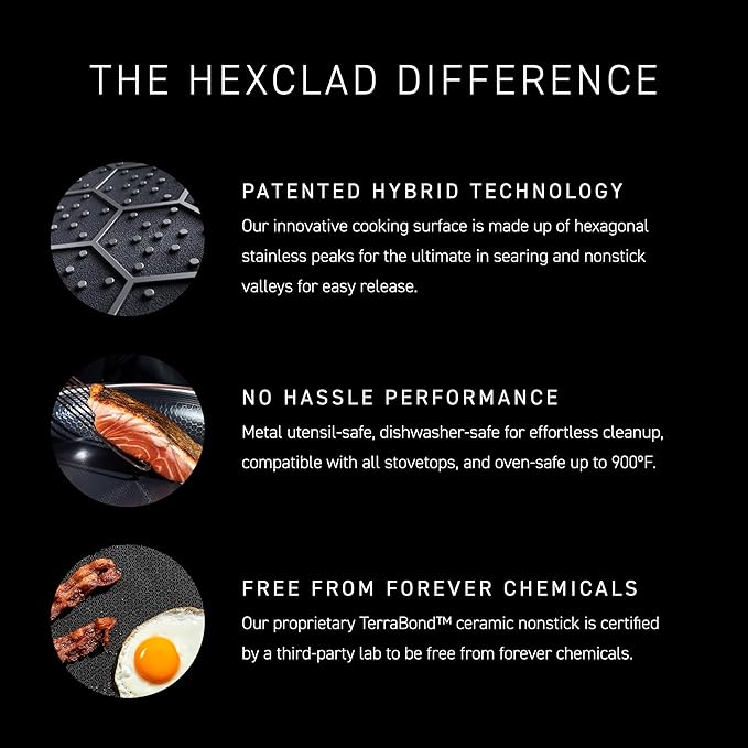 HexClad Hybrid Nonstick 10-Quart Deep Sauté Pan with Tempered Glass Lid, Stay-Cool Handle, Dishwasher-Friendly, Oven-Safe Up to 900°F, Induction Ready, Compatible with All Cooktops