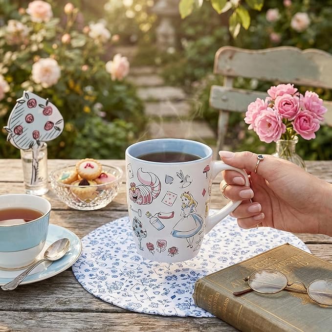Silver Buffalo Disney Alice in Wonderland Icons Featuring Cheshire Cat and White Rabbit Ceramic Mug, 25 Ounces