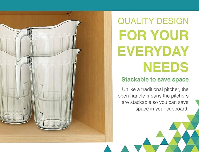 Arrow Home Products Clear Plastic Pitcher, 60 Ounce - Space-Saving Stackable Design - Fill with Ice Water, Beer or Juice - Ideal for Bars and Restaurants - Made in the USA, BPA Free, Dishwasher Safe