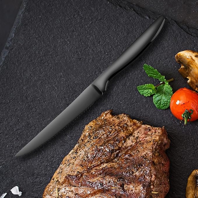 SuperCook Black Steak Knives Set of 8, Steak Knives Dishwasher Safe, Knife Set Steak Knife Set, Stainless Steel Knives, Serrated