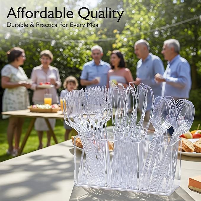 [200 Count] Disposable Plastic Silverware, Heavy Duty Forks and Spoons Set, Durable Plastic Utensils Cutlery Set for for Parties, Picnics, Big Event, Daily Use - Bpa free