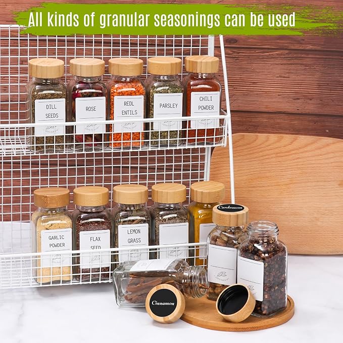 Keketin 16 Pack 6 oz Glass Spice Jars with Bamboo Lids and Spice Labels,Empty Square Seasoning Bottles,180ml Glass Spice Container with Shaker Lids and Funnel